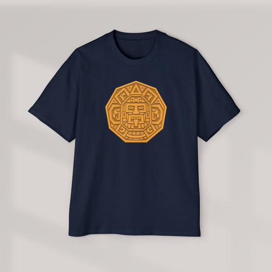 Golden Mayan Emblem Tee - Cultural Heritage Design Men's Heavy Oversized T-shirt