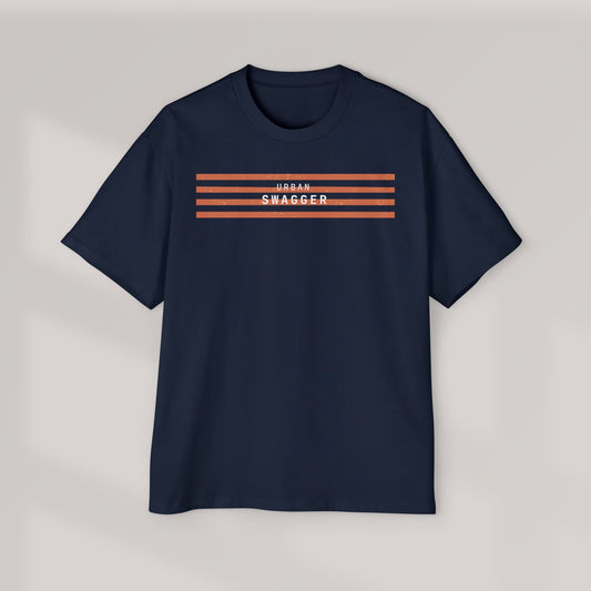 Urban Swagger Striped Statement Tee - Confidence-Inspiring Men's Heavy Oversized Tee