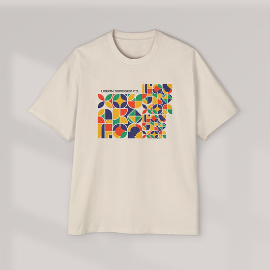 Geometric Color Block Men's Heavy Oversized Tee - "Urban Swagger Co." Casual Statement Shirt